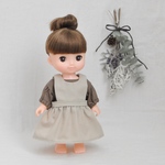 ＊後ろリボンのエプロンワンピースと長袖ブラウスのセット＊　グレージュ　モカブラウン　ソランちゃん　レミンちゃん　メルちゃんサイズ　