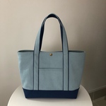 洗い加工8号帆布トートバッグ【サックスブルー×ブルー】