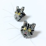 猫　サバトラ猫 ピアス　ビーズ刺繍