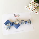 【リバティ】おそろい ♡ (スモーキーブルー×アナナ) Bloom ribbon. mini キッズ ベビー ヘアクリップ ヘアピン 