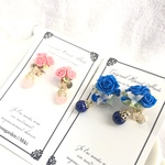 tsukishima 様オーダー品☆薔薇ブーケと天然石の板バネクリップイヤリング2点セット