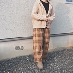 再2販:)『ベージュ系チェック』ワイドパンツ☆親子コーデ