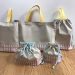 〓NEW〓 北欧格子柄 くすみピンク × ベージュ □ 入園入学5点セット □ お名前タグ付 