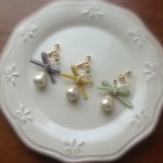 ☆コットンパールとベロアリボンのイヤリング☆