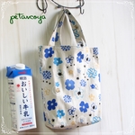(小)青い花と猫★お買い物袋☆ちょっと小さめ