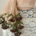 立体刺繍の花つき　コットンストール　ベージュ＆カーネーション