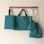 入園入学セット　綿麻ターコイズグリーン　レッスンバッグ、上履入れ、巾着