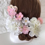 ❁ ダリア ＆つまみ細工小花＊白＊ピンク❁﻿ヘッドドレス❁結婚式 和装 髪飾り