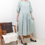 1837  さわさわさわやかミントグリーン　ギャザーワンピース　コットン