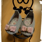 メルちゃん 靴 ⭐グレー×ピンクのリボン⭐ボヘミアンビーズ