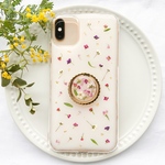 スマホリング付き かすみ草とアリッサムのケース iPhone11/11pro/11proMax/Xperia/Android スマホケース 押し花 iPhoneケース