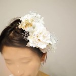 Dahlia Hair garland:シャンパンピンクのダリアとプリザあじさいのヘアガーランド