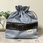 ❣️❣️50％off ブラウンのレース巾着ポーチ 市松模様の織柄