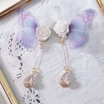 薔薇ホワイト×シフォン蝶々×ジルコニアチャーム★ピアス/イヤリング