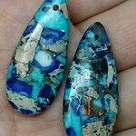 2個　パッチワークのようなブルーシーセディメントジャスパー　ペンダントビーズ　  35X15X5mm