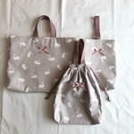 送料無料 スワン🦢とピンクのリボン🎀のレッスンバッグ  シューズ入れ  体操服入れのセット  
