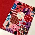 【御朱印帳】猫と日本の伝統文様（Red）