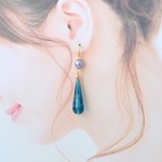 グラデーションパール（３色）とロングドロップ（クリアブルー）♡ピアス・イヤリング♪【K18・14kgf対応】