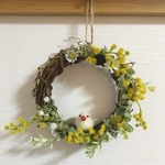 【送料込み】羊毛フェルトの文鳥さん♡15㎝ミモザリース♡文鳥もち