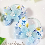 🆕キッズ用✨入園・入学式に♡オーガンジーのお花♡ブルーのドット柄リボンのヘアゴム