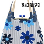 お取り置き品。お花のがま口バッグ（M）ブルー☆ポケットテッシュケース付き