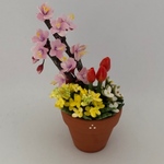 e 桜と菜花の春色の鉢  樹脂粘土 ミニチュア