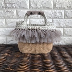 再販2 zpagetti × チュール 麻ひも かごバッグ〈楕円、パール〉ズパゲッティ バッグ