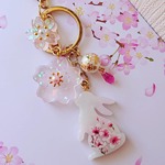 桜うさぎの和風キーホルダー