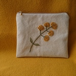 黄色の花の木の刺繍の帆布のポーチ　