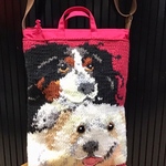 leo3022様専用★手編みオーダーメイドショルダーバッグ  ［編み物 レディース キッズ 愛犬 ペット オリジナル ドット バーニーズ お散歩バッグ トート ハンドバッグ  ］