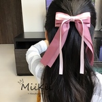 入学式、卒業式☆ カラフルなレイヤード　たらりんリボン🎀揺れるヘアゴム　濃いピンク　(11カラー、留め具変更可能)