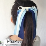 入学式、卒業式☆ カラフルなレイヤード　たらりんリボン🎀揺れるヘアゴム　ダックブルー　(11カラー、留め具変更可能)