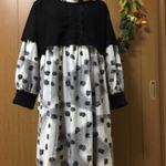 水玉柄ニットのレースチュニックワンピース