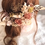 gold×beige カフェオレカラーのドライフラワー髪飾り　ヘッドパーツ　再販