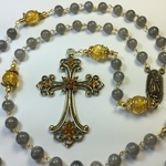 ロザリオ【１点物】(99)ラブラドライト＆アンバー カトリック パワーストーン キリスト 十字架 クロス Rosary,Catholic,Healing,Relaxing,Gemstone