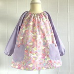 【ご予約品】長袖スモック・ユニコーン🦄とスィーツ×薄紫ストライプ(110size)