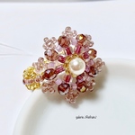 指輪 “紫のお花に包まれたパール”大輪の指輪【ビーズアクセサリー】ビーズリング・新作