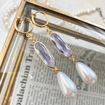 ラベンダーストーン×パール 大人シンプル　大ぶりピアス/大ぶりイヤリング 
