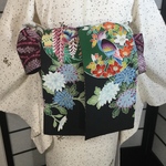 正絹オリジナルデザイン半幅帯　花鳥刺繍と総絞り