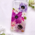 【iPhone全機種オーダー可】押し花iPhoneケース(紫アネモネ20200223）