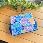 87.がま口ティッシュケース　青　菊