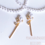 ホワイトキラキラパールビジューにスティックストーンシンプルピアスイヤリング♥