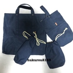ヴィンテージ 帆布の4点セット♡少し大きめレッスンバッグ♡上履き入れ♡お箸箱袋♡給食袋♡ネイビーブルー