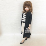 シワ加工ロングカーディガン＋ボーダーノースリーブインナー＋生成ナチュラルサルエルパンツセット♡