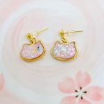 【ピンク】桜の猫ちゃんピアス・イヤリング