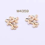 M4359 30個 チャームパーツ 3連フラワー 2カン 21×23mm ゴールド 3×【10ヶ】