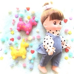 ふりふりデニムサロペット＆ドットのフリルカラーシャツ　ソランちゃん　メルちゃん