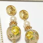 転写ビーズとアンティークボタンのオシャレピアス✨イヤリング