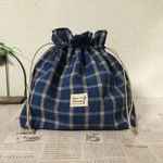🌸オトナ可愛いビンテージチェックの巾着 ピンドットの内袋付き