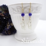 送料無料♯☆白猫×ラピスラズリ☆天然石ピアス（金属ピアス）ハンドメイド